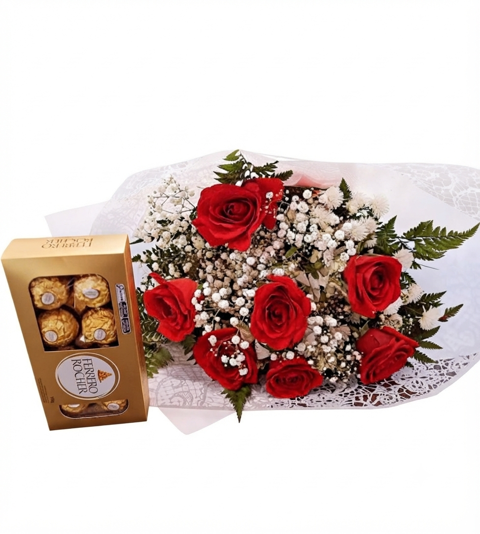 Buquê de rosas com Ferrero Rocher