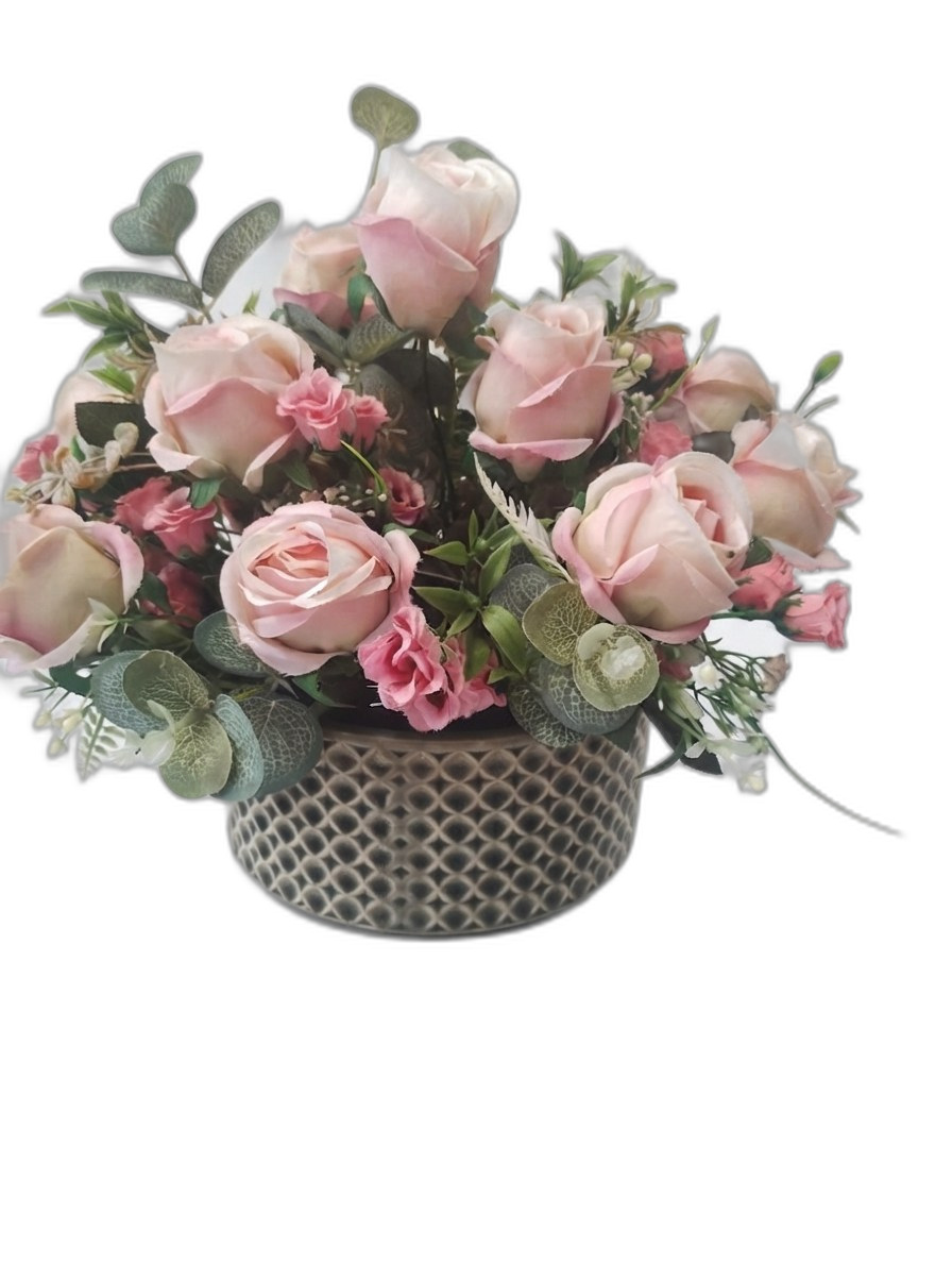 Arranjo de Rosas Importadas em Bacia Thais Verde